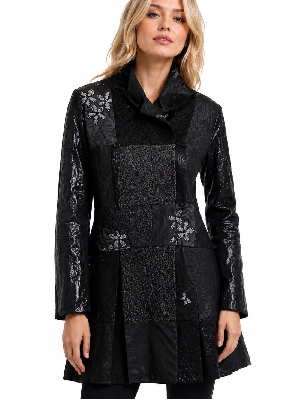 Lucia’s Sarto Black lace dark floral jacket double breasted coat goth